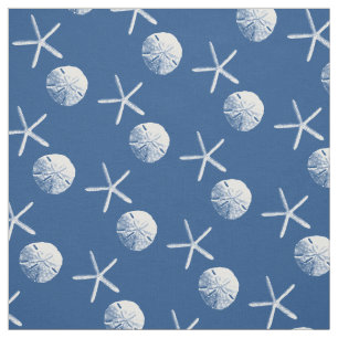 Marine-Blau-Starfish-u. Sand-Dollar-Strand-Thema Stoff