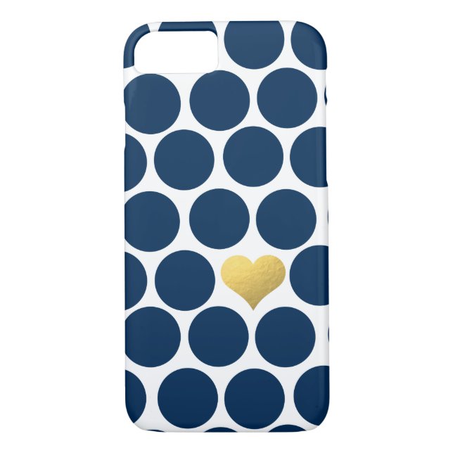 Marine-Blau-Tupfen-Goldfolien-Herz iPhone Case-Mate iPhone Hülle (Rückseite)