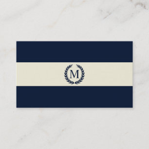 Marine-Blau u. Creme-Streifen-Monogramm Visitenkarte