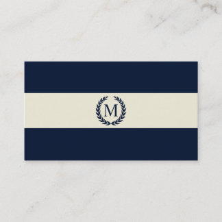 Marine-Blau u. Creme-Streifen-Monogramm Visitenkarte