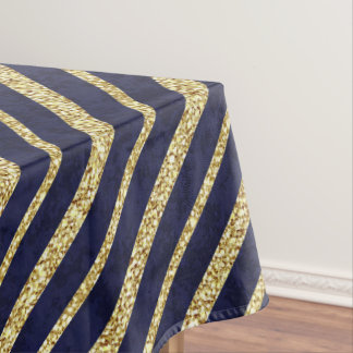 Marine-Blau- u. Golddiagonalstreifen Tischdecke