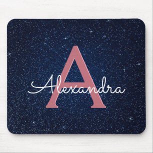 Marine-Blau-u. Rosen-Goldschein-Glitzer-Monogramm Mousepad