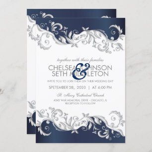 Marine-Blau-u. weißerblumenWirbel, der Einladung