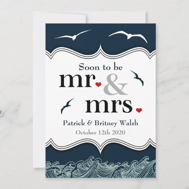 Marine-Blau-u. weißeseehochzeits-Einladungen Einladung (Vorderseite)