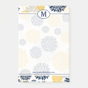 Marine-Blau und Goldblumenmuster-Monogramm Post-it Klebezettel