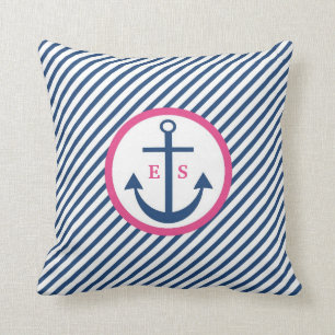Marine-Blau und rosa Anker-Monogramm-Kissen Kissen