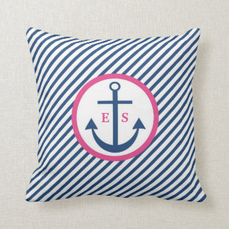 Marine-Blau und rosa Anker-Monogramm-Kissen Kissen