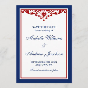 Marine-Blau und Rot blühen Wedding Save the Date