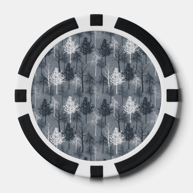 Marine-Blau-und Weiß-Bäume Pokerchips (Vorderseite)