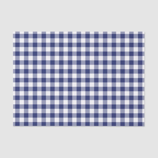 Marine-Blau-und Weiß-Gingham-Muster Seidenpapier (Vorderseite)