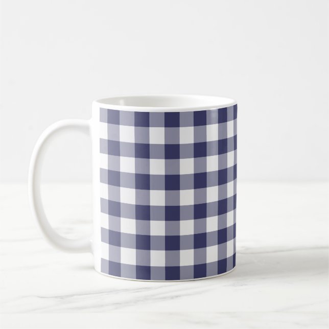 Marine-Blau-und Weiß-Gingham überprüftes Muster Tasse (Links)