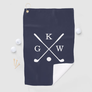 Marine-Blau-und Weiß-Golfclub-Monogramm Golfhandtuch