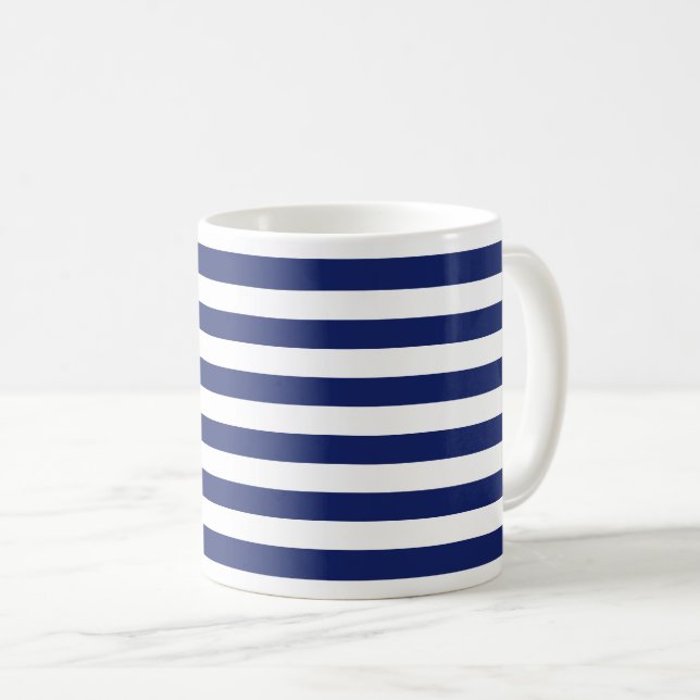 Marine-Blau-und Weiß-Streifen-Muster Kaffeetasse (VorderseiteRechts)