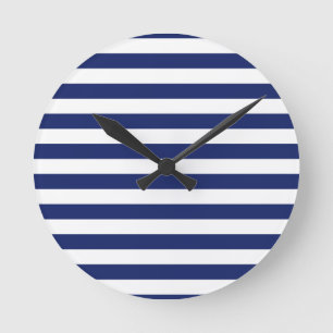 Marine-Blau-und Weiß-Streifen-Muster Runde Wanduhr