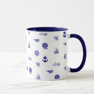 Marine-Blau-und weißesseemuster Tasse