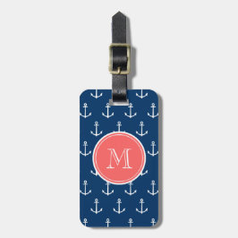 Marine-Blau-weißes Anker-Muster, korallenrotes Gepäckanhänger