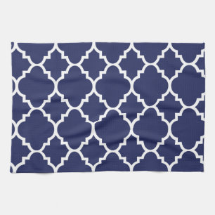 Marine-Blau weißes Quatrefoil Marokkaner-Muster Handtuch