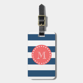 Marine-Blau-weißes Streifen-Muster, korallenrotes Gepäckanhänger