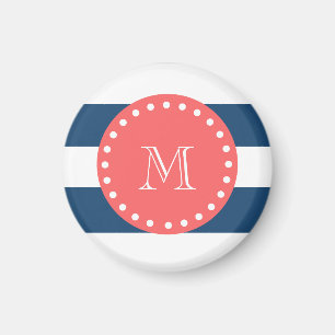 Marine-Blau-weißes Streifen-Muster, korallenrotes Magnet