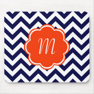 Marine-Blau-Zickzack Monogramm Mousepad