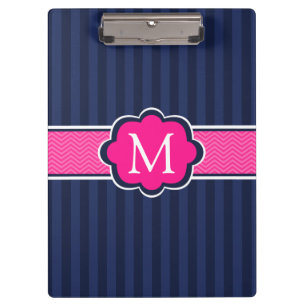 Marine-blaue Streifen-Pink-Gewohnheits-Monogramm Klemmbrett