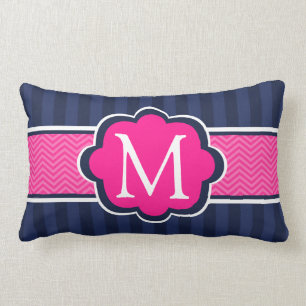 Marine-blaue Streifen-Pink-Gewohnheits-Monogramm Lendenkissen