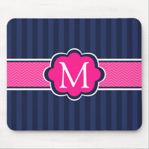 Marine-blaue Streifen-Pink-Gewohnheits-Monogramm Mousepad