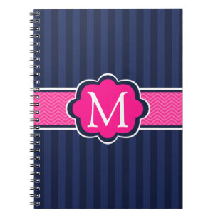Marine-blaue Streifen-Pink-Gewohnheits-Monogramm Notizblock
