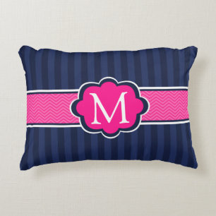 Marine-blaue Streifen-Pink-Gewohnheits-Monogramm Zierkissen
