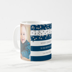 Marine-blaue Streifen-silbernes Foto-bestes Tasse