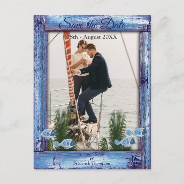 Marine - Blauer Texturierter Wald und Fisch Speich Ankündigungspostkarte (Vorderseite)