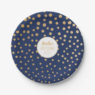 Marine-Blaugoldpunktjungen-Babypartydekor Pappteller