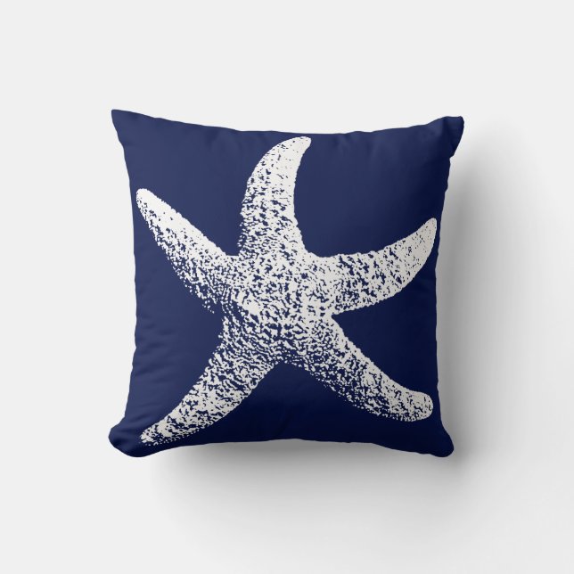 Marine-Blauund Weißstarfish-Kissen Kissen (Vorderseite)