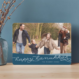 Marine Blue Geo Script | Hanukkah-Foto Feiertagskarte