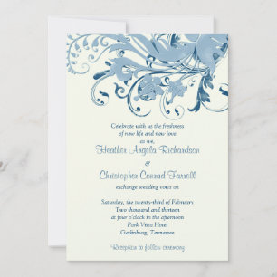 Marine Blue Ivory Floral Wedding Einladung