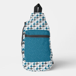 MARINE BLUE LIGHT & DARK GRAU HERRINGBONE & WEAVE CROSSBODY BAG