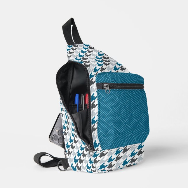 MARINE BLUE LIGHT & DARK GRAU HERRINGBONE & WEAVE CROSSBODY BAG (Offen)