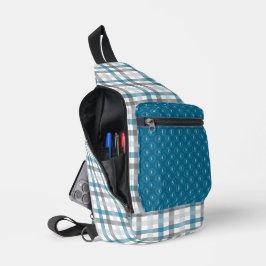 MARINE BLUE LIGHT & DARK GRAU KARIERT PATTERN CROSSBODY BAG