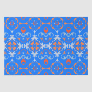 Marine Blue Orange Ethnic Boho Damask Muster Seidenpapier