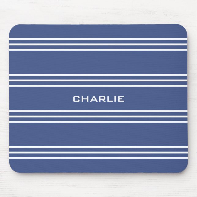 Marine Blue Stripes benutzerdefiniertes Monogramm- Mousepad (Vorne)