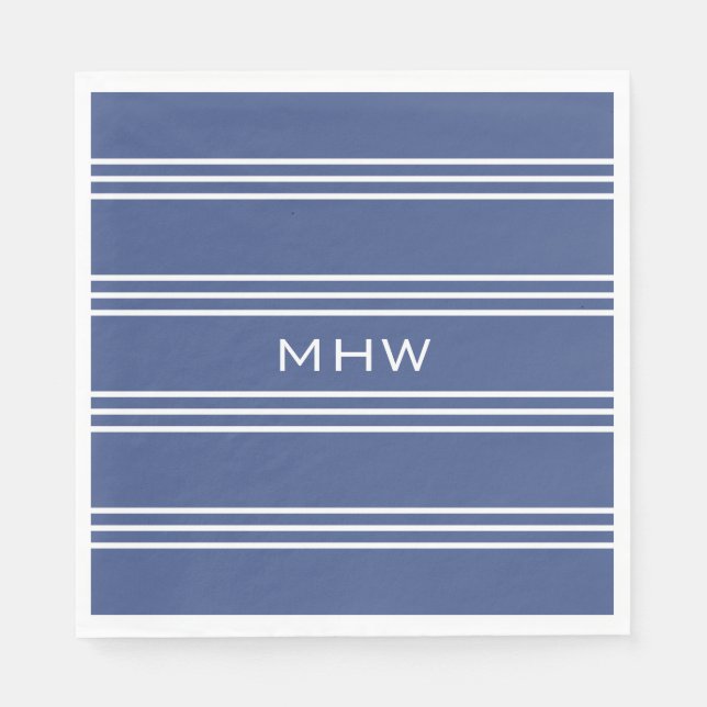 Marine Blue Stripes kundenspezifische Monogramm Pa Serviette (Vorderseite)