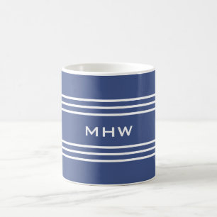 Marine Blue Strips benutzerdefinierte Monogramm-Ta Kaffeetasse