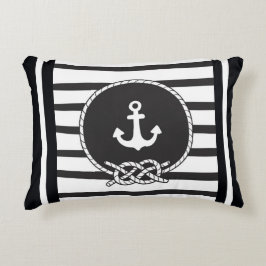 Marine Blue White Strip Anker und Abbildung 8 Knot Dekokissen