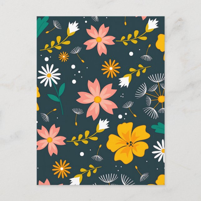 Marine Blumen-Garten Whimsical Frühlingsmuster Postkarte (Vorderseite)