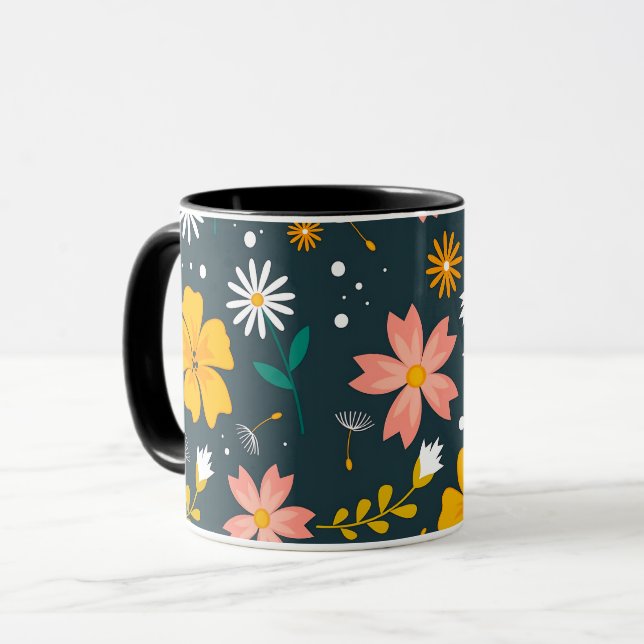 Marine Blumen-Garten Whimsical Frühlingsmuster Tasse (Vorderseite Links)