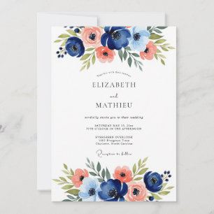 Marine Blumen Hochzeit Romantik Einladung