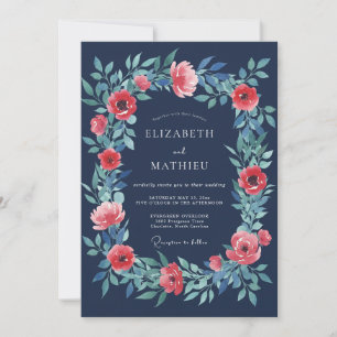 Marine Blumenblüten-Romanze Hochzeit Einladung