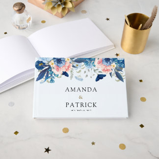 Marine-Blush-Wasserfarben-Blumenhochzeit Gästebuch