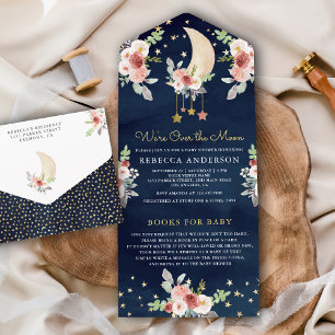 Marine Boho Burgunder Blumen Sterne Mond Baby Show All In One Einladung