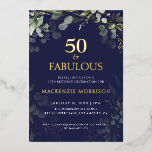 Marine-Botanical-Fünfzig-und-fabelhafte-Birthday-P Folieneinladung